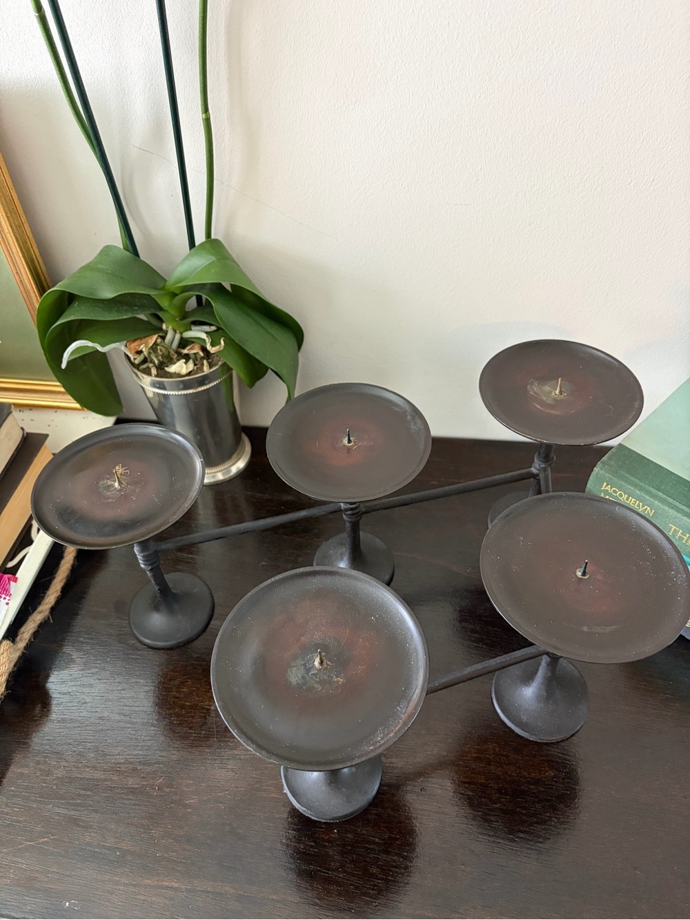 Pottery barn Rustic Black cast iron Multi-Arm Candle Holder